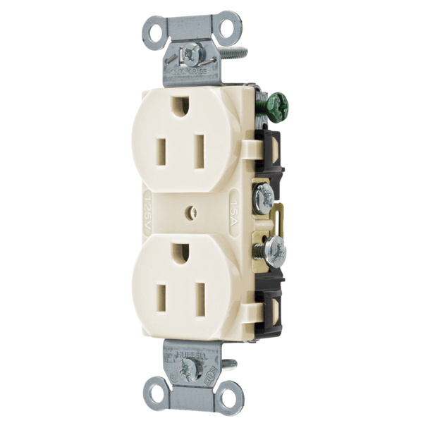 Hubbell Wiring Device-Kellems Straight Blade Devices, Receptacles, Duplex, Commercial Grade, 2-Pole 3-Wire Grounding, 15A 125V, 5-15R, Light Almond, Single Pack CR15LA